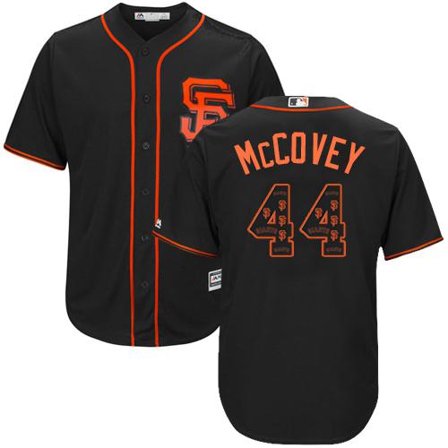 Giants #44 Willie McCovey Black Team Logo Fashion Stitched MLB Jersey